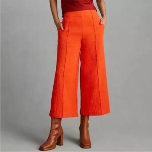 Anthropologie Maeve Pintucked Wide Leg Flowy High Rise Pants Orange Size 4
